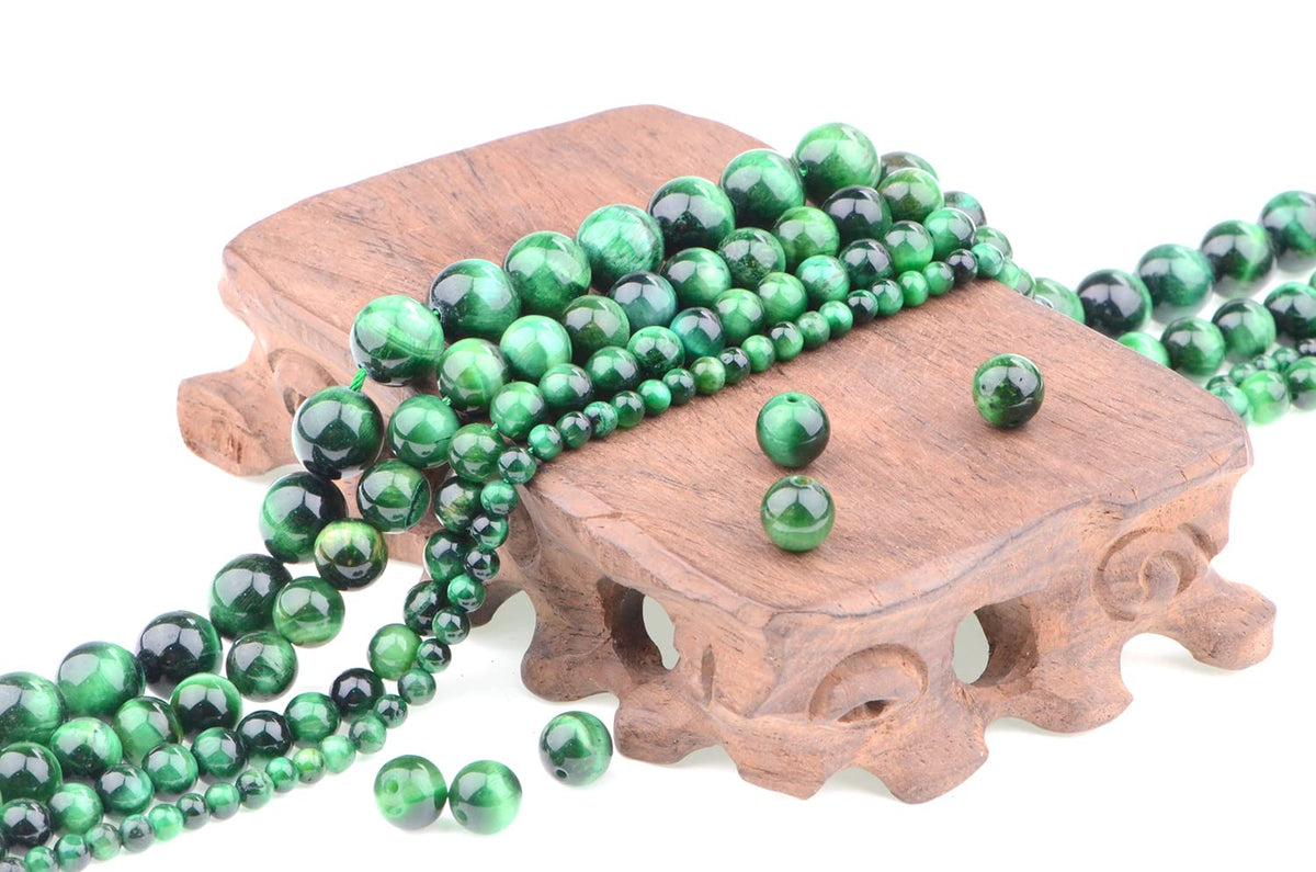 Bymitel 90 pcs Round Loose Stone Beads Gemstone Spacers for Charm DIY Jewelry Making 15.5" per Strand 4mm (Green Tiger's Eye, 4mm)