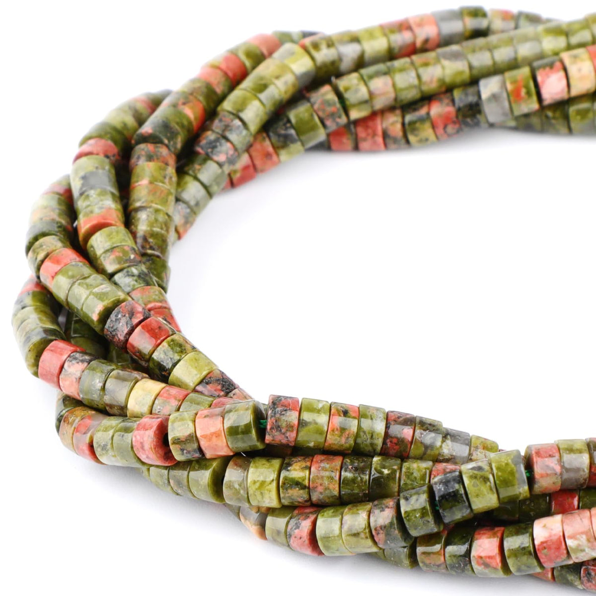 Natural Unakite Heishi Spacer Beads Loose Semi Precious Flat Round Gemstone Disc Shape Stone for Beading Jewelry Making 4x2mm 15.5"