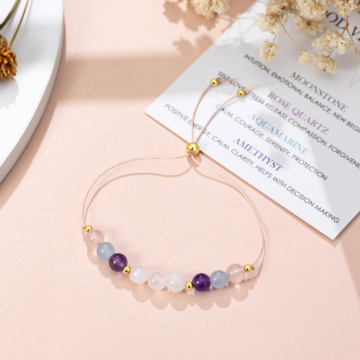 NOURISHLOV Moonstone Bracelets, New Beginnings Gifts for Women, Good Vibes Only Bracelet, Manifestation Gifts, Protection Gift, Positive Energy, Manifest Positivity, Happiness Bracelet Gift for Her