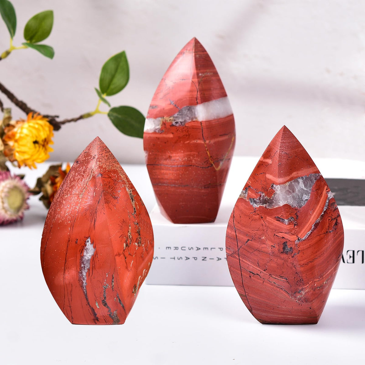 JIC Gem Red Jasper Large Crystals Natural Healing Crystal Point Obelisk Tower Spiral 4 Sides Energy Gemstone Decoration Gifts 1.1-1.7 Lbs