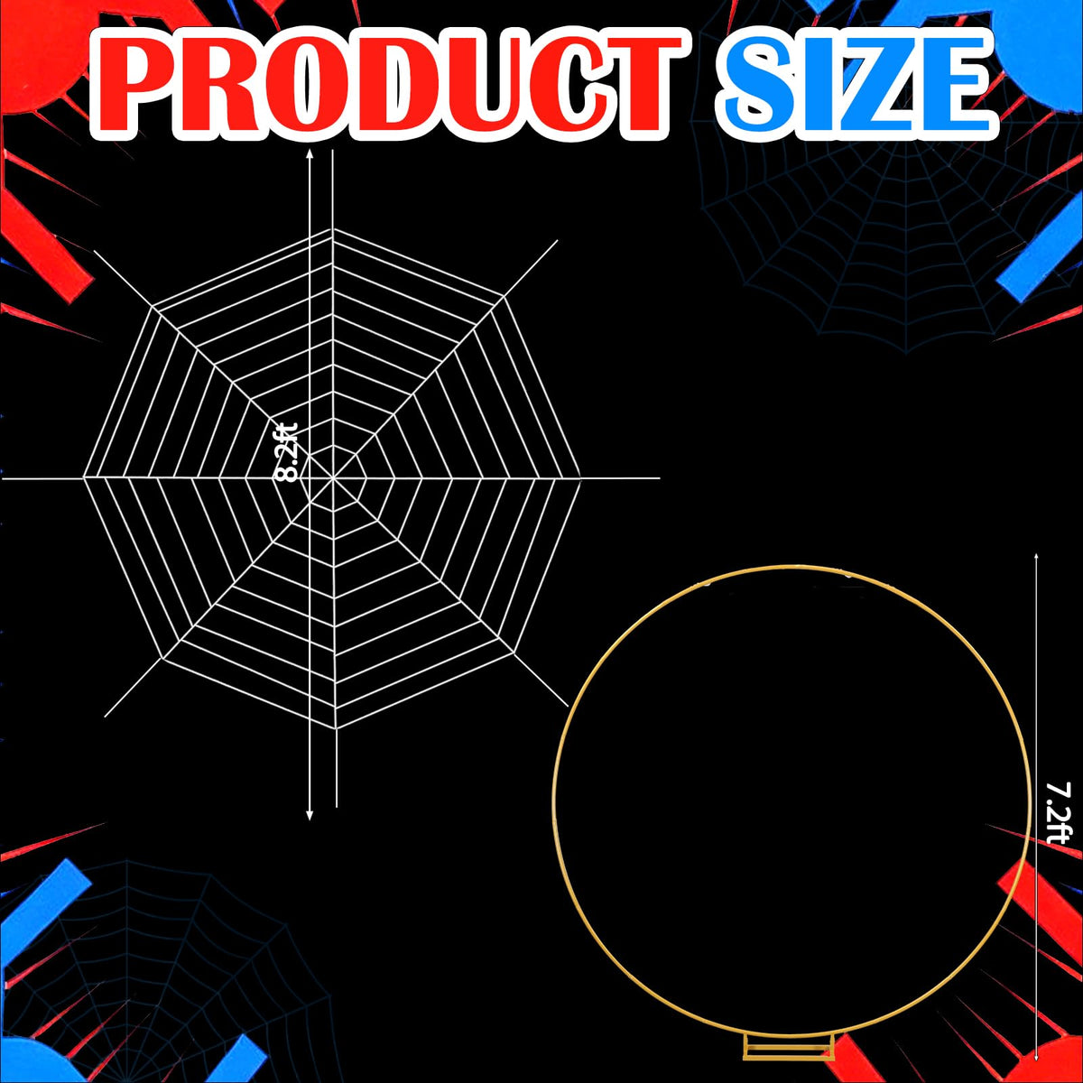 Kathfly Spider Theme Party Decorations, 7.2ft Metal Round Arch 8.2 ft Large Fake Spider Web Indoor Outdoor Cobweb for DIY Balloon Arch Kit Backdrop Haunted House Birthday Party Photo Prop Supplies