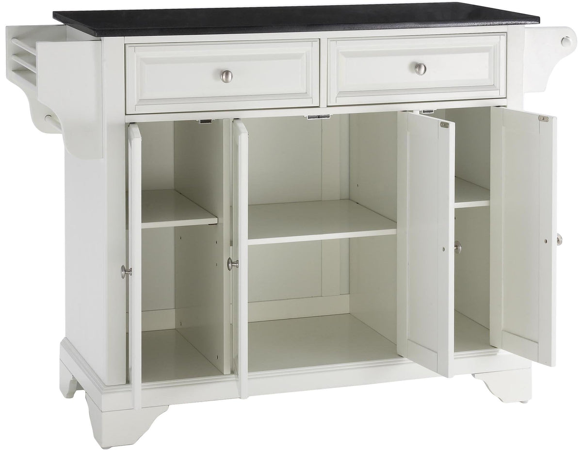 Crosley Furniture LaFayette Granite Top Rolling Kitchen Island Storage Cart, Microwave Stand, Spice Rack, White