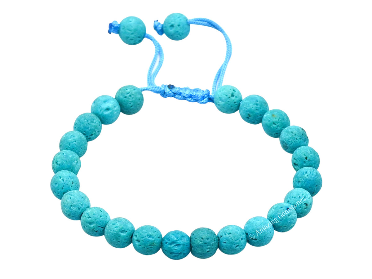 Amazing Gemstone Turquoise Blue Lava Bracelet for Women Men's Gifts - Protection Healing Crystal Bracelet - 8mm Gemstone Beaded Adjustable Bracelet