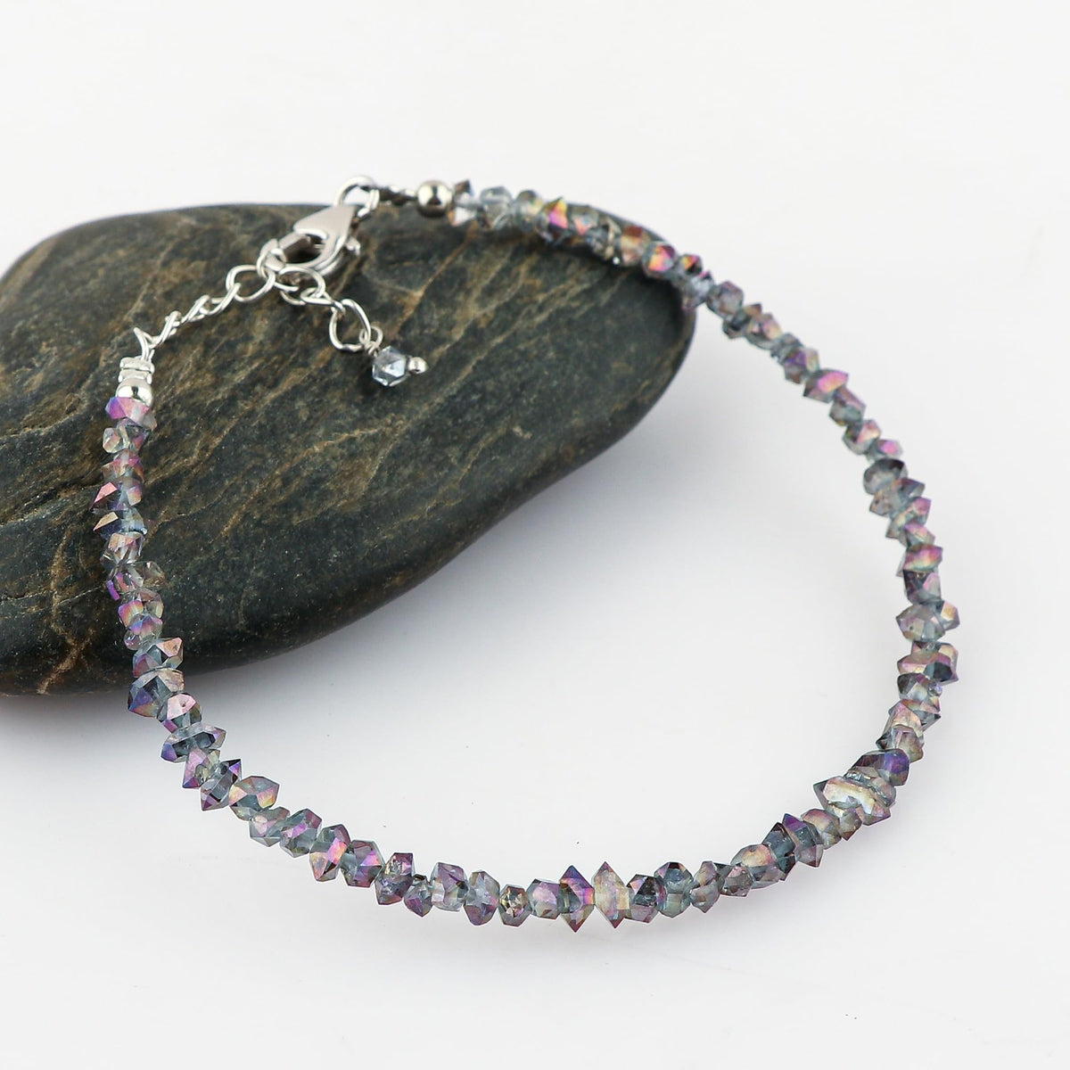 CRYSTALIS Natural Raw Colorful Herkimer Diamond Quartz Nuggets Adjustable Bracelet, High Grade Gemstones, Chakra Healing Stones, Gift Jewelry, 925 Sterling Silver Womens Bracelet 8 inch