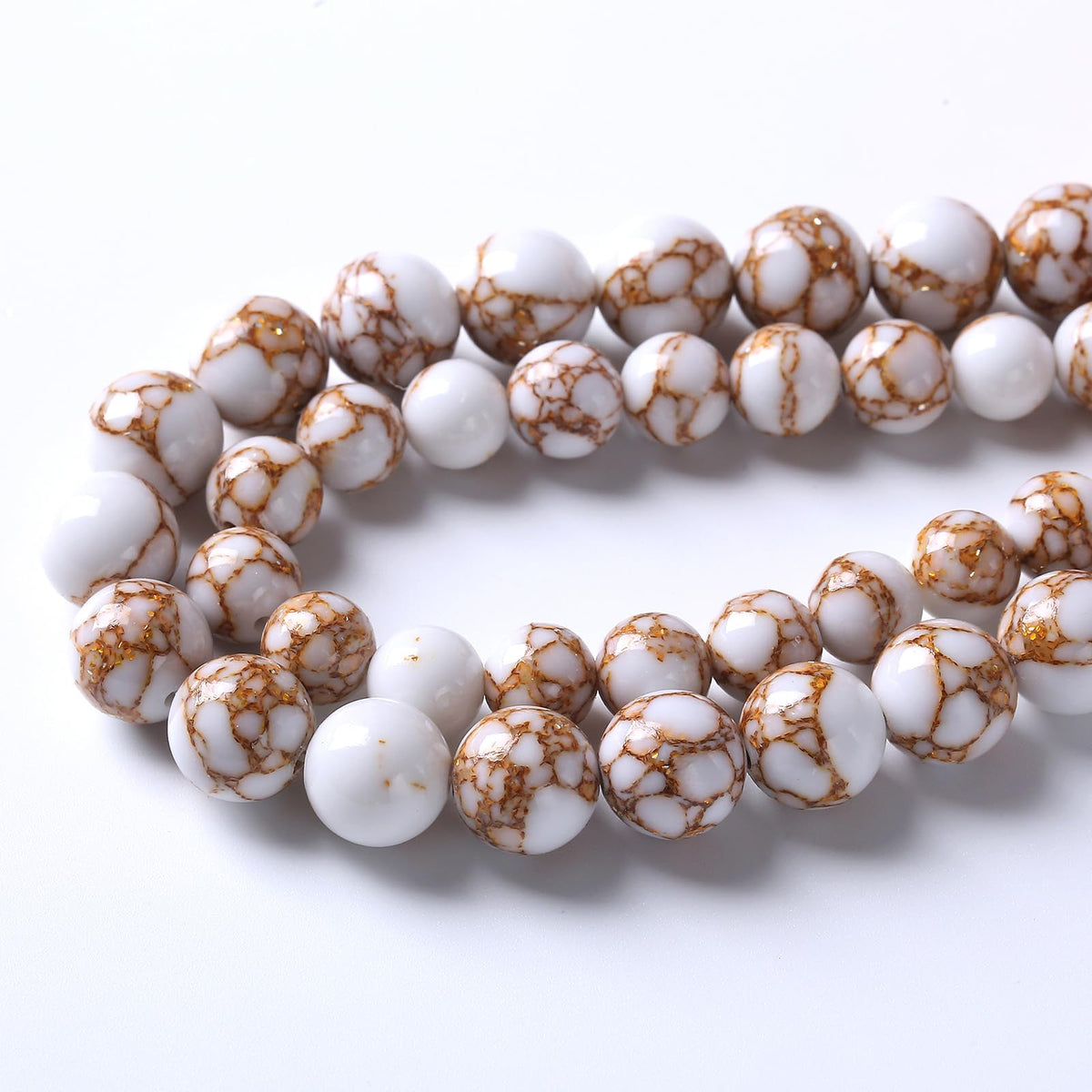 45pcs 8mm White Howlite Spun Gold Stone Beads for Jewelry Making Natural Stone Energy Healing Beads DIY Bracelet Necklace 15" (8mm, White Howlite Spun Gold Stone)