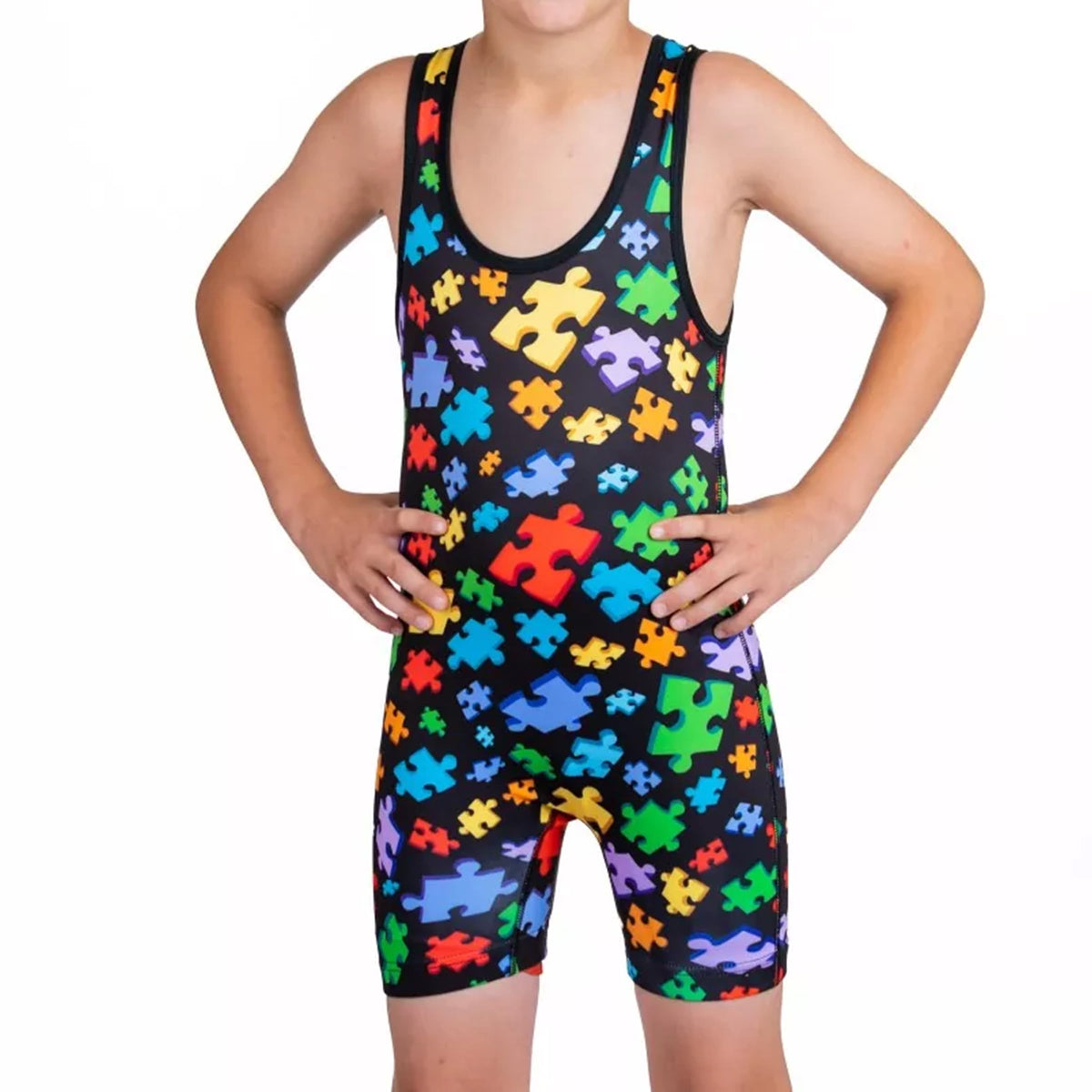 KO Sports Gear Unisex Wrestling Singlet for Adult Wrestlers - Wrestling Singlet for Men & Women - Bold Durable Uniform, Stretchy Breathable Material - Autism Awareness, Adult X-Small