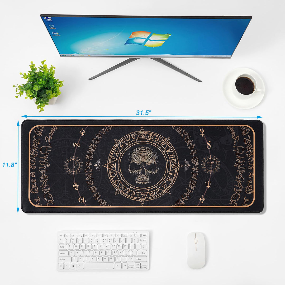 Gold Cool Skull Horror Mouse Pad,Gaming Mouse Pads Goth Desk Accessories, 31.5x11.8x0.12inch Goth Mouse Pad with Non-Slip Rubber Base (Skull)
