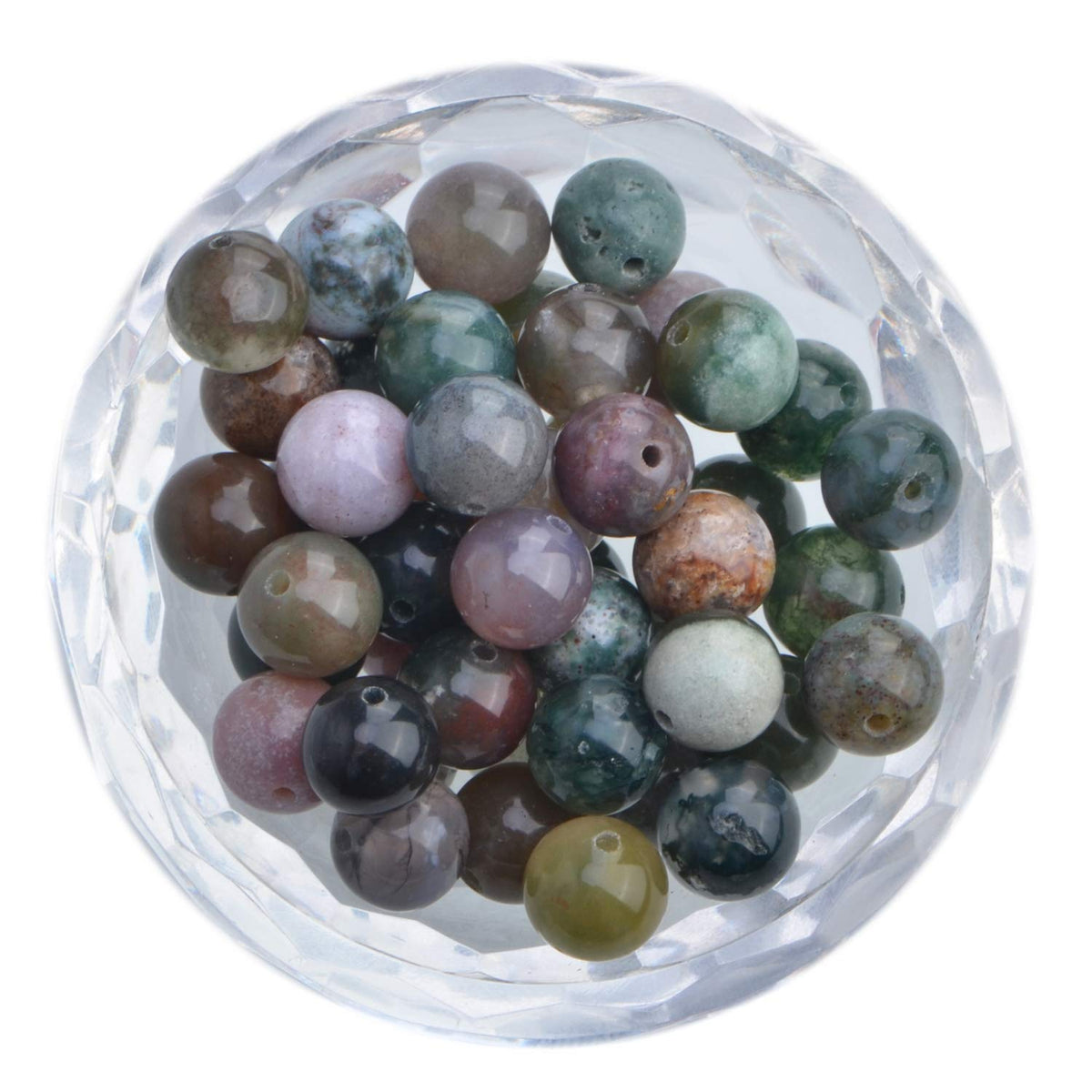 100Pcs Natural Crystal Beads Stone Gemstone Round Loose Energy Healing Beads with Free Crystal Stretch Cord for Jewelry Making (Indian Agate, 8MM)