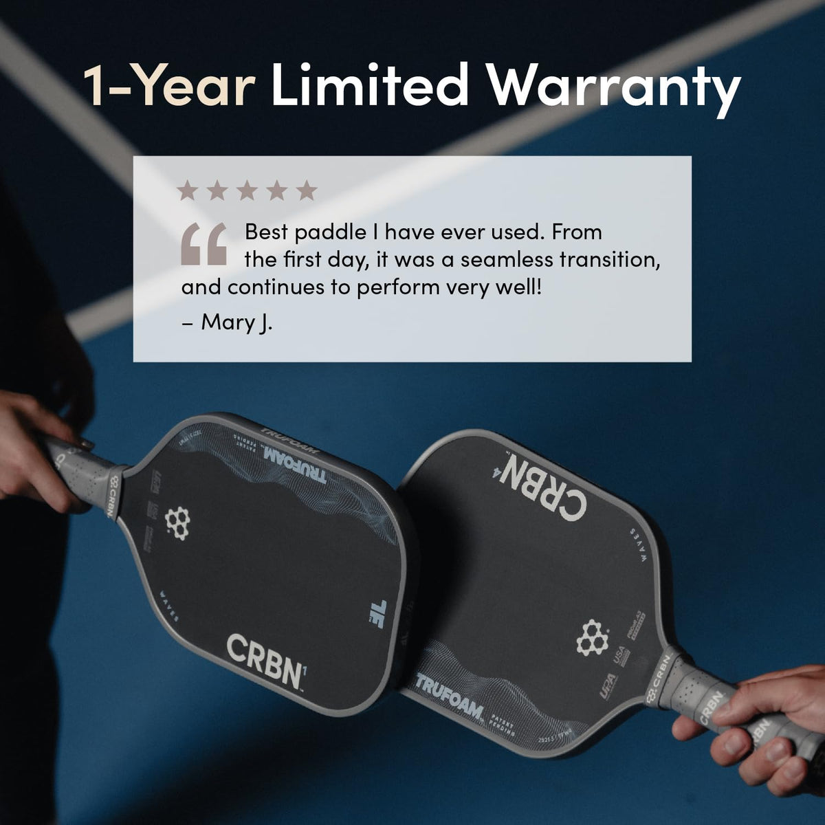 CRBN Pickleball - TruFoam Waves Paddle - Hybrid, Aerocurve - Carbon Fiber Pickleball Paddle - 100% Foam Core Designed for Maximum Power, 14mm