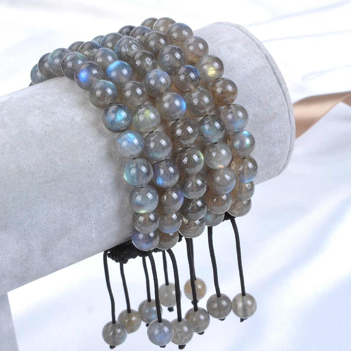 MASSIVE BEADS Natural Healing Power Gemstone Crystal Beads Unisex Adjustable Macrame Bracelets (Labradorite, 8mm)
