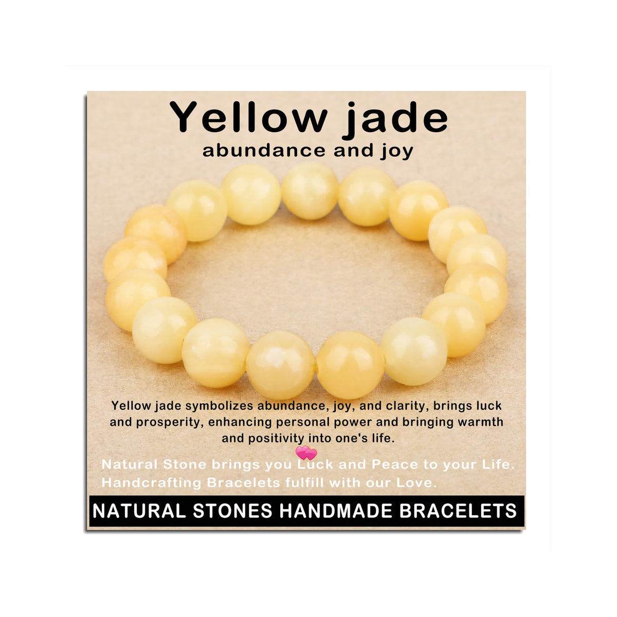 AD Beads Handmade Gemstone Stretch Elastic Bracelet Crystal Healing Reiki Nature's Beauty and Spiritual Essence Unisex (12mm, Yellow Jade (abundance and joy))