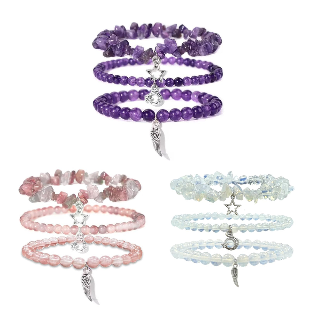 WIYOHO 9Pcs beaded bracelets for women 4mm-8mm natural stones Boho stackable stretchy gemstone bracelets,Healing Crystal Jewelry,friendship bracelet set，Enhance the charm and reduce anxiety