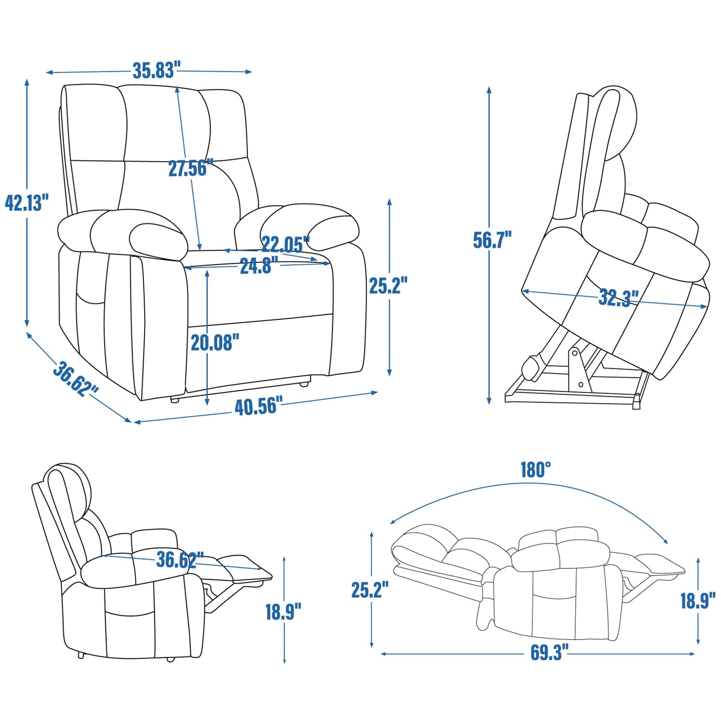RHHVVR Oversized Power Lift Recliner Chair for Adults, Large Electric Lift Recliners with Massage Heating, Medium-Firm Electric Lay Flat Reclining Chair Sofa for Living Room, Chenille Beige