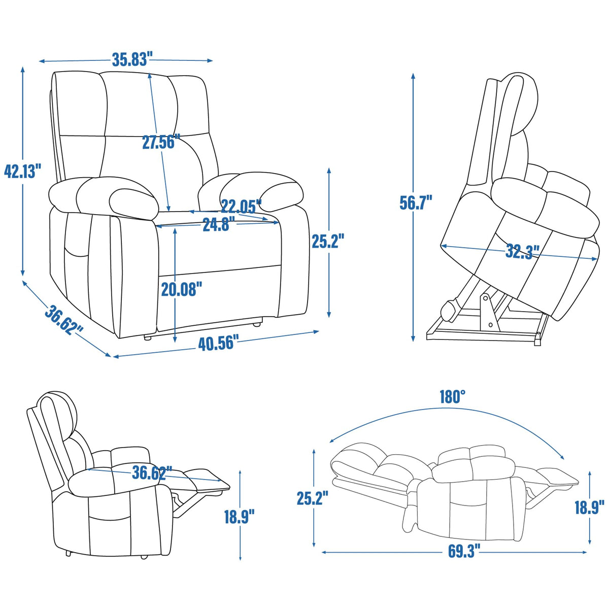 RHHVVR Oversized Power Lift Recliner Chair for Adults, Large Electric Lift Recliners with Massage Heating, Medium-Firm Electric Lay Flat Reclining Chair Sofa for Living Room, Leather Brown