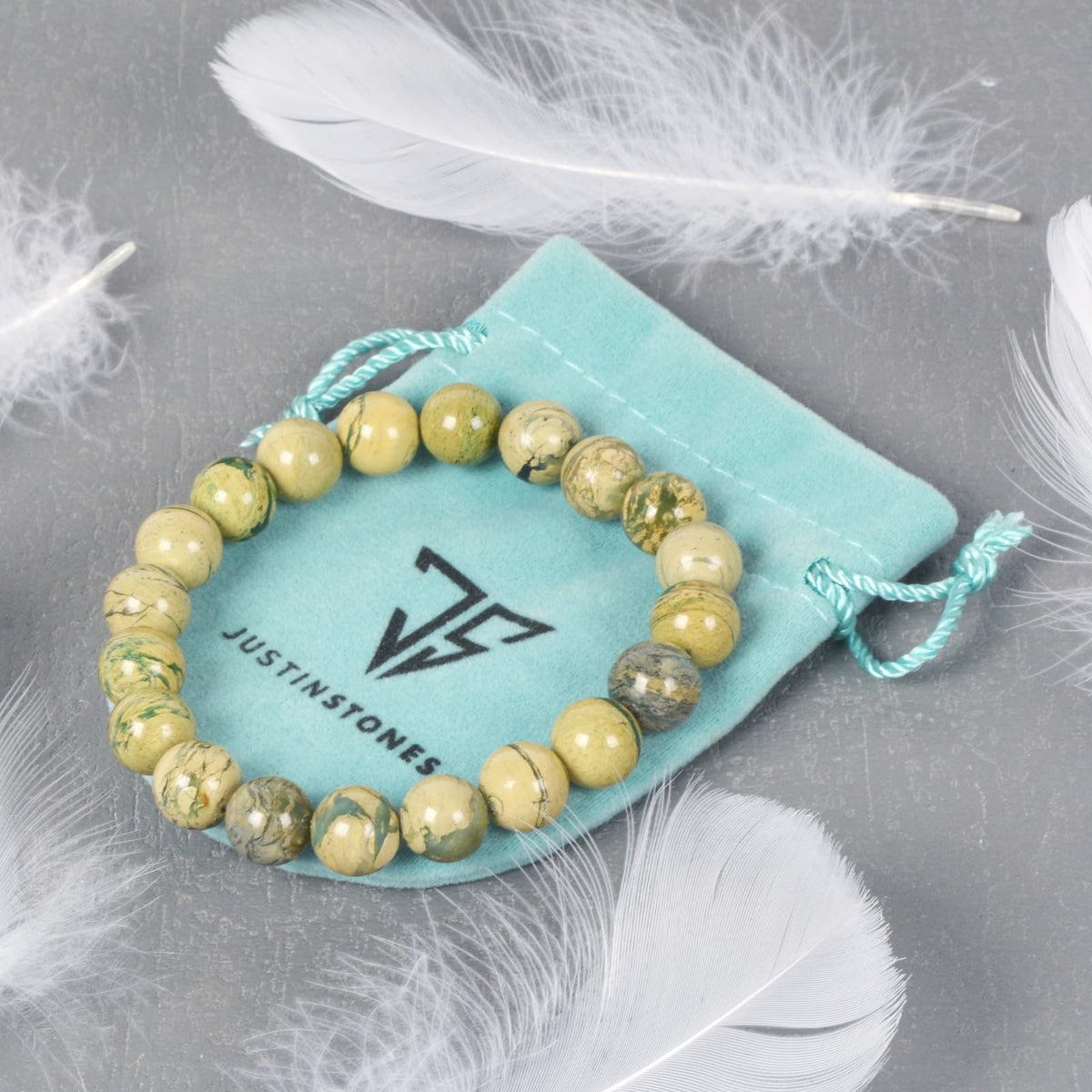 Justinstones Khaki Geen Serpentine Natural Gemstone Crystals Chakra Beads Bracelet Crystal Healing 10mm Round Stretchable Bracelet for Her Gift