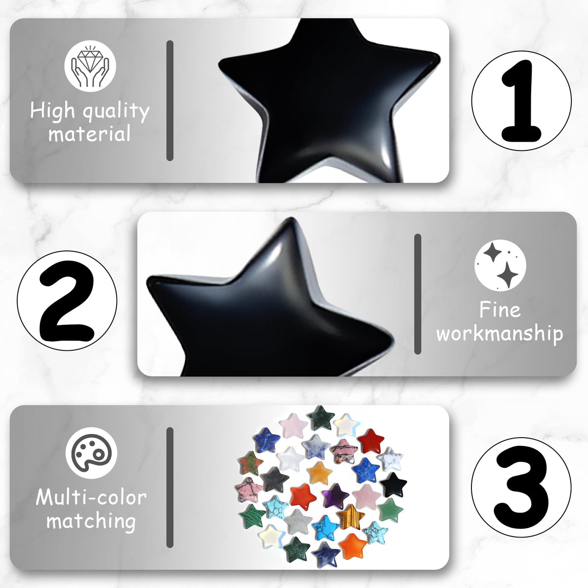 QINJIEJIE 20 PCS Black Obsidian Crystal Star Healing Stones Mini Crystals Cute Polished Pocket Stone Thumb Star Gemstones Set Bulk Wholesale Reiki Energy Balancing Halloween Witchcrafts Decor