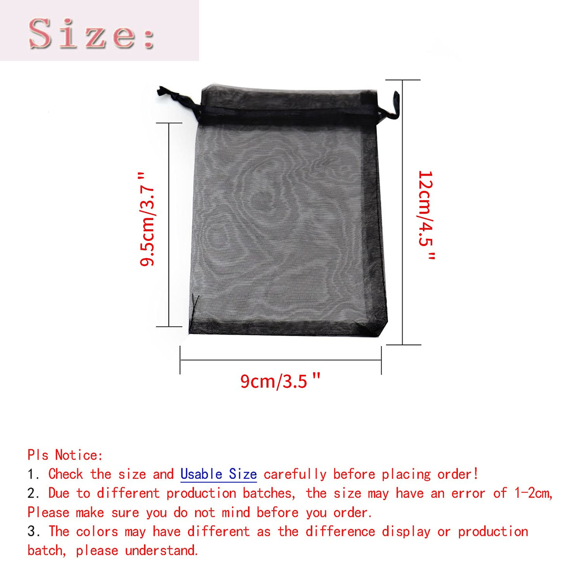 Bezall 100Pcs Black Organza Bags 3.5x4.5 Inch, Small Mesh Bags Drawstring Jewelry Candy Pouches Funeral Halloween Party Favor Bag