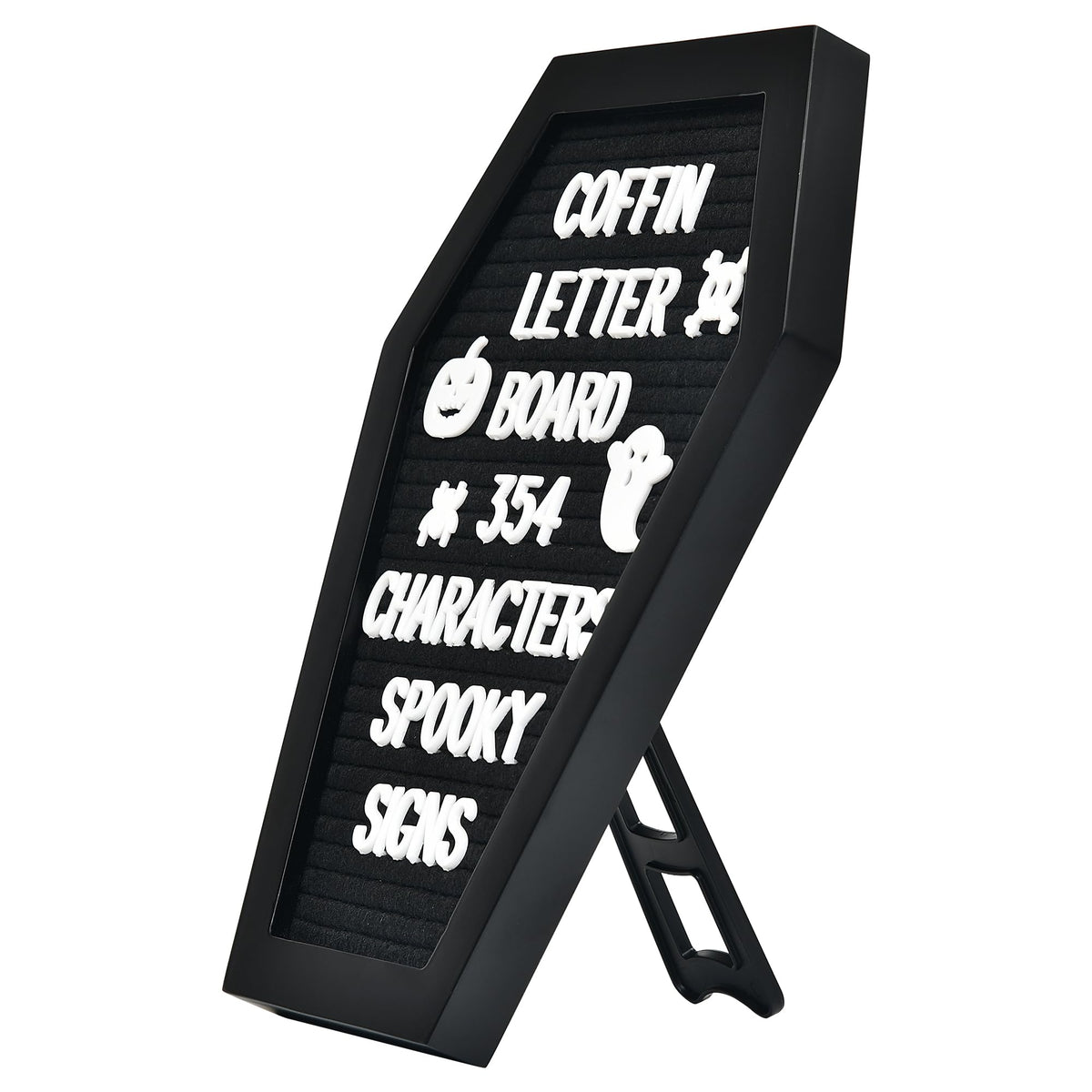Coffin Letter Board - 354 Characters Spooky Halloween Characters with Wooden Stand and Canvas Bag - 10x7 Inches Small Size - Felt Message Board for Home Office Halloween Supplies & Decor (Black)