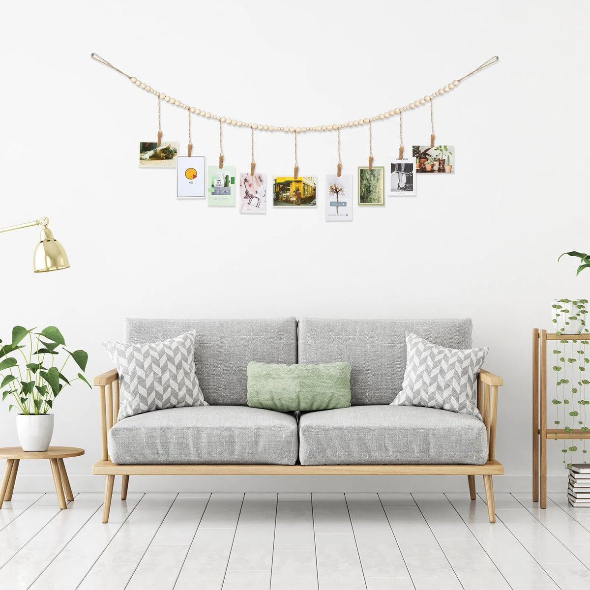 Jetec 2 Pieces Photo String with Clips, 4 Ft Boho Wooden Bead Garland Photo Display Frame for Dorm Room Bedroom Classroom Cubicle Decor, Hanging Picture Holder, Teacher Nurse Appreciation Gifts