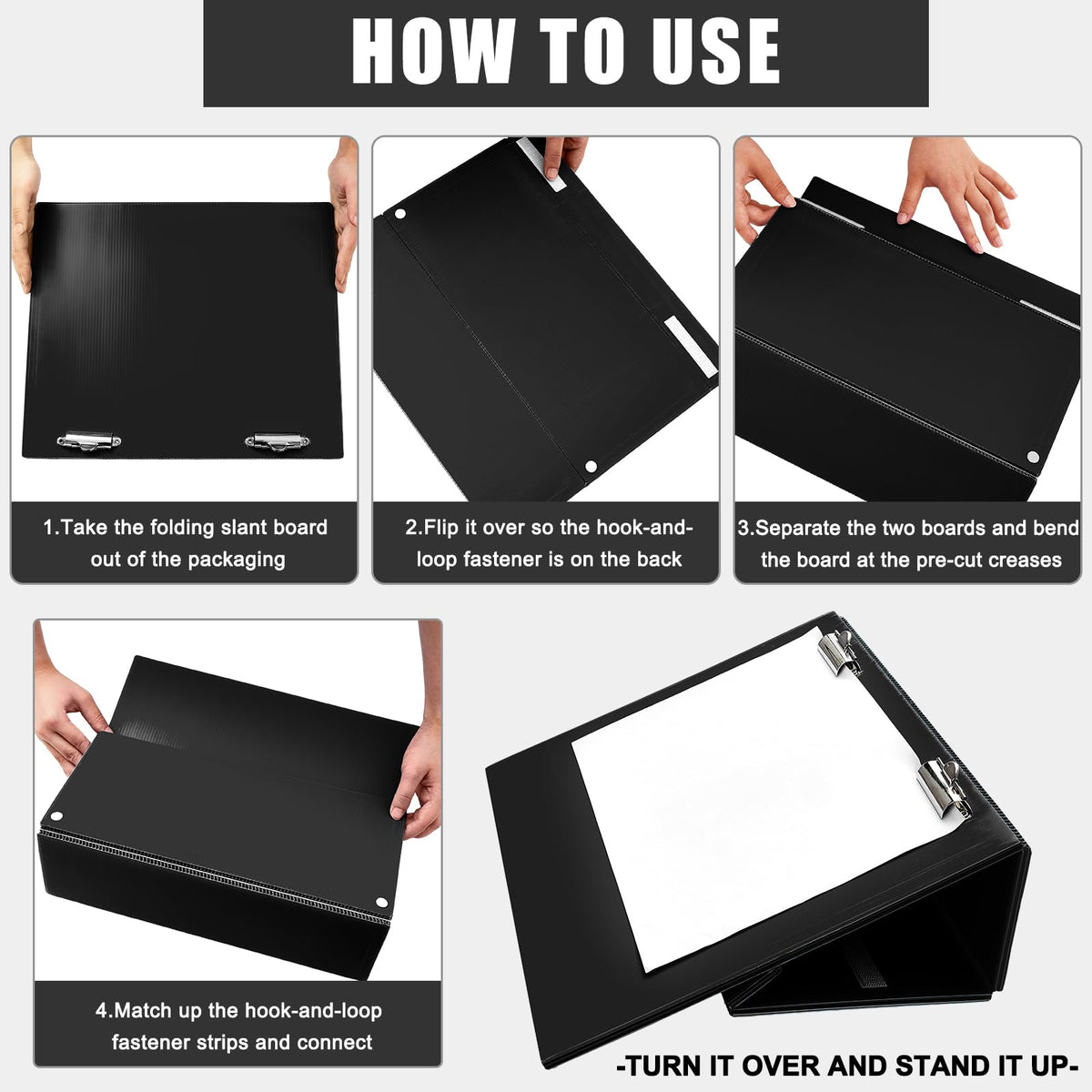 Skyygemm 14 x 12 Inch Folding Slant Board for Writing Kids Black Large Sloped Surface Clipboard to Improve Handwriting Legibility Posture Endurance for Office Classroom Tool(4 Pcs)