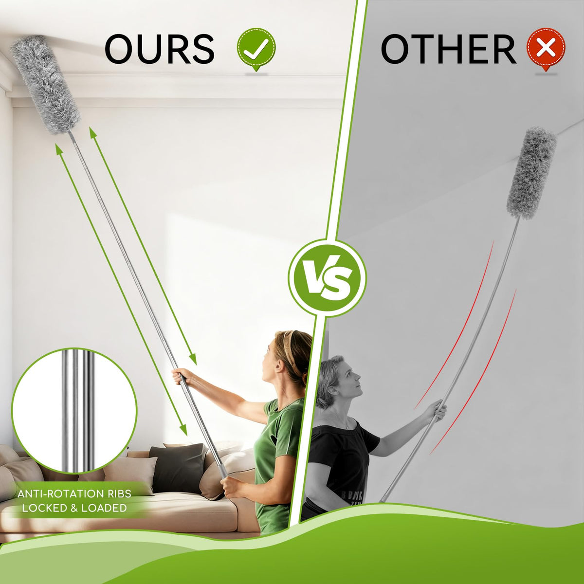 MimAuto 100-inch Duster with Extension Pole, 9-in-1 Cobweb Duster Kit Includes Spider Web Brush & Flat Gap Cleaner for High Ceiling, Fan, Under Appliances, Car, Home Deep Cleaning