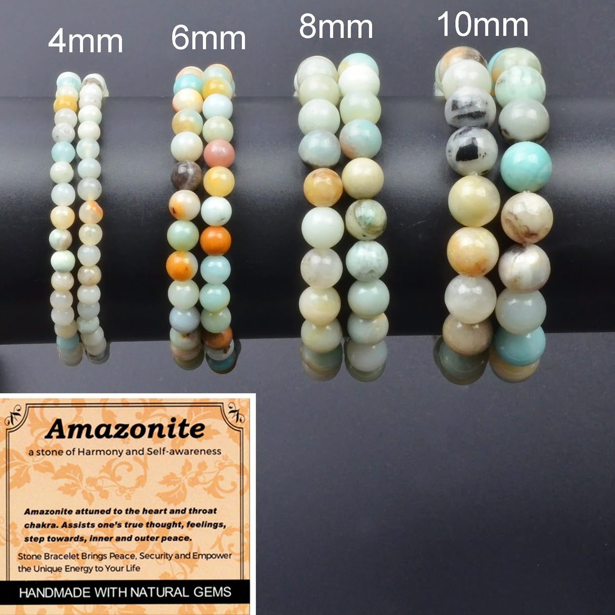 MASSIVE BEADS Mulitcolor Amazonite - Stone of Harmony - Handmade Yoga Stretch Elastic Bracelet Natural Stone Crystal Healing Power Energy Gifts for Unisex Adult 10mm