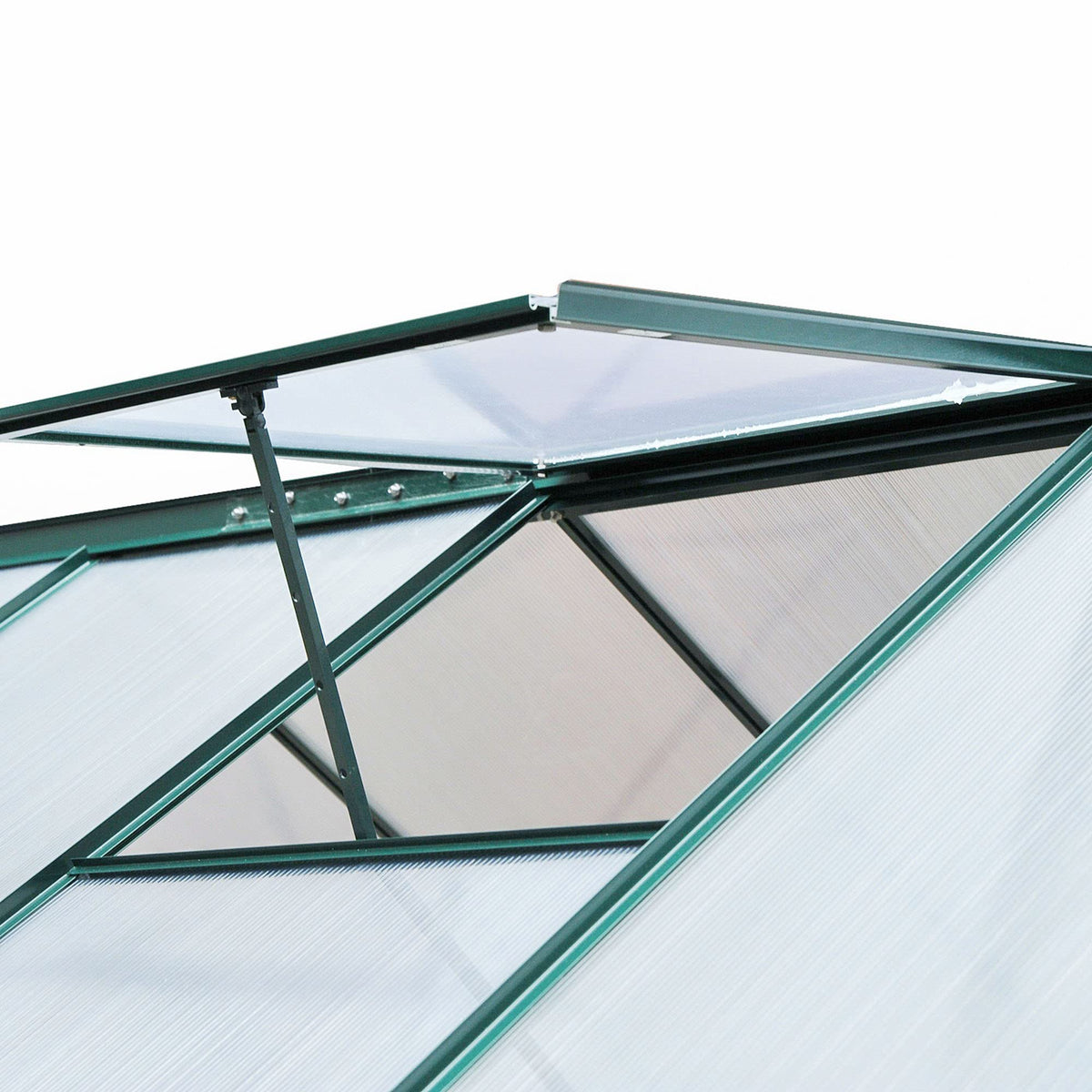Outsunny 6' x 8' Greenhouse for Outdoors, Polycarbonate Greenhouse with Rain Gutter and Roof Vent, Aluminum Walk-in Green Houses with Push Door for Outside for Patio Backyard Garden, Dark Green