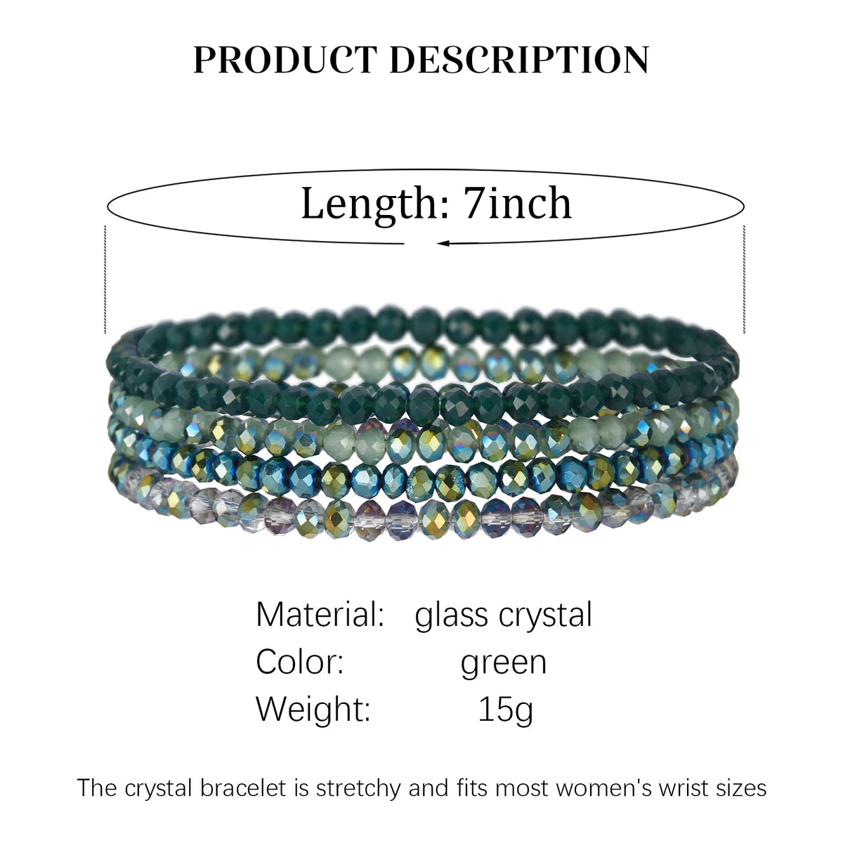Noessla Beaded Boho Stretch Bracelet Colorful Stackable Crystal Beads Bracelets Trendy Costume Jewelry Mothers Day Gifts for Women(Green)