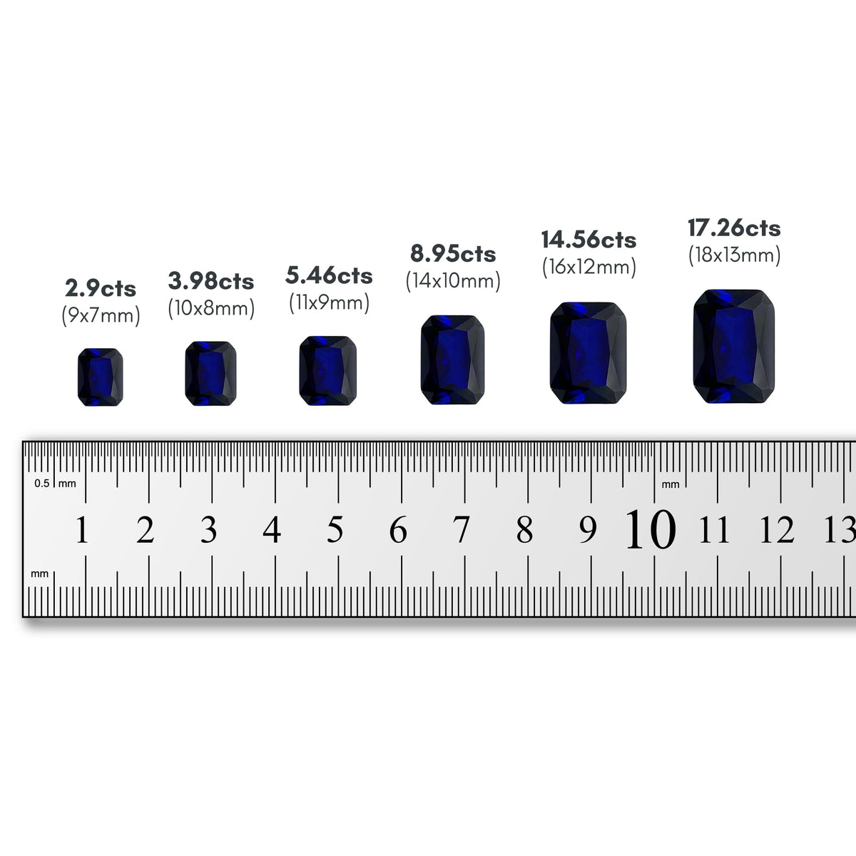 Gryrigns Royal Blue Loose Synthetic Sapphire Stone Radiant Cut Created Corundum Gemstone Faceted VVS Grade (2.9cts, 9x7mm, 1Pcs)