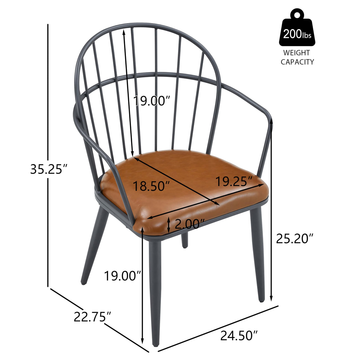 Christopher Knight Home Drats Dining Chairs Set of 2, Accent Dining Chair, Faux Leather Upholstered Kitchen Chair, Bucket Backrest Metal Frame Armchair, Industrial Dining Chair for Dining Room, Brown