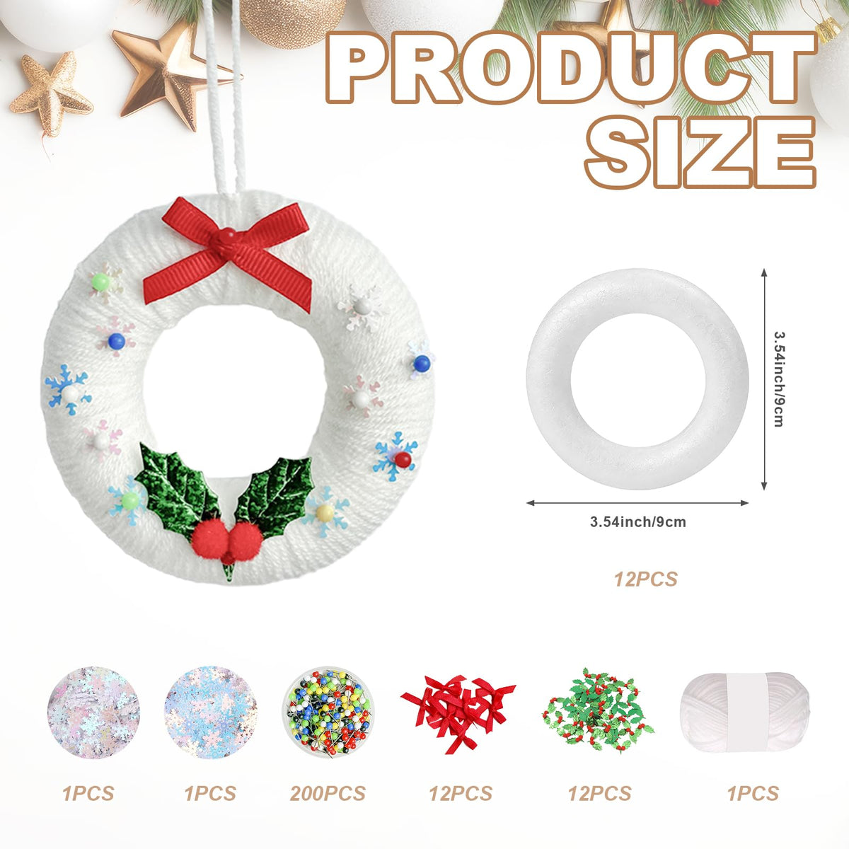 Cinrobiye 12 Set Christmas Wreath Craft Kits DIY Winter Christmas Tree Hanging Wreath Ornament Decorations Kit Xmas Crafts for Holiday Christmas Home Classroom Party Activities Project