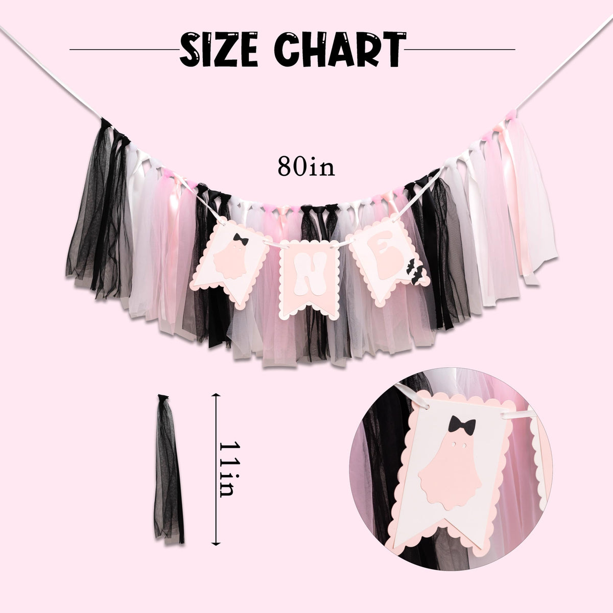 Spooky One High Chair Banner - Halloween Spooky Highchair Banner 1st Birthday, Little Ghost Halloween First Birthday Party Decorations for Cake Smash, Photo Props