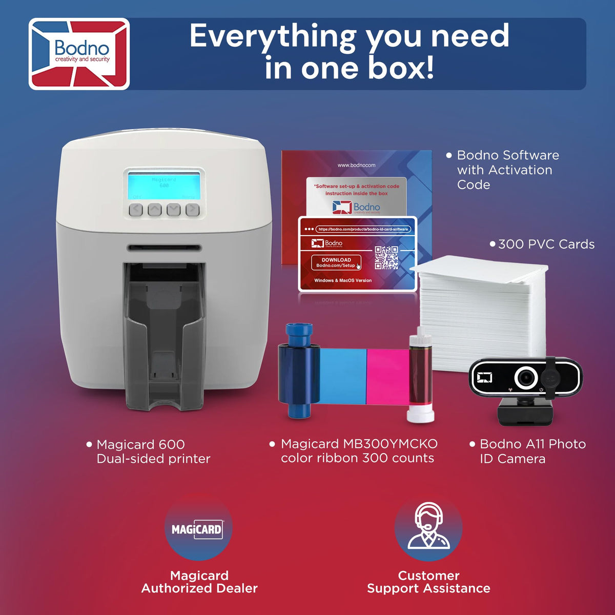 Bodno Magicard 600 Dual Sided ID Card Printer & Complete Supplies Package ID Software - Gold Edition