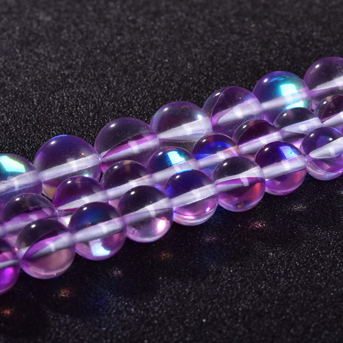 Asingeloo 60PCS 6mm Purple Angel Aura Round Gemstone Polished Mermaid Aura Moonstone Smooth Stone Loose Beads Crystal Quartz for DIY Jewelry Making 1 Strand 15'