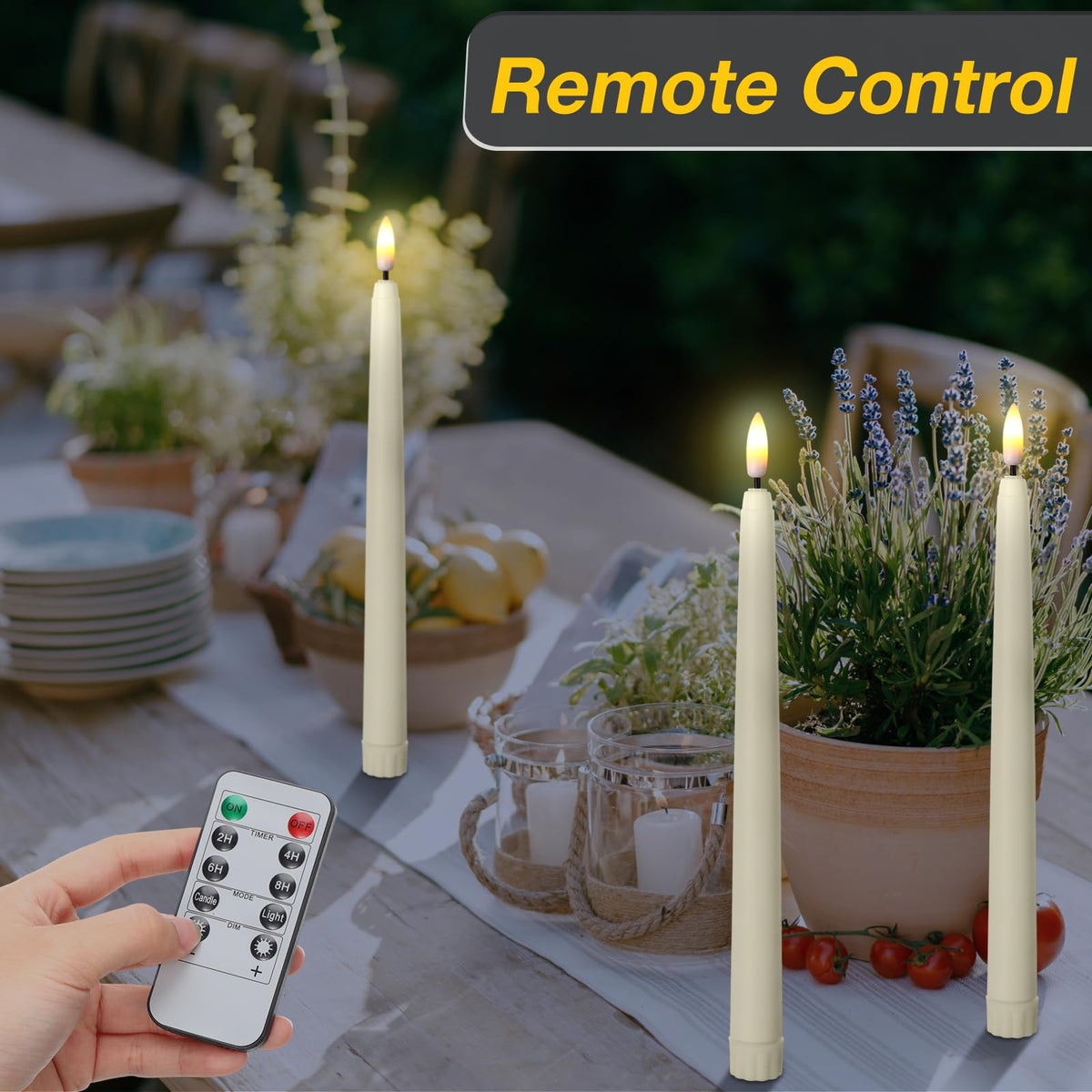 Reginary 48 Pcs Flameless Taper Candles with 4 Remote, Battery Operated Flickering Flameless Taper Candles 3D Wick Fire LED Faux Wax Lights for Wedding Christmas Holiday (Ivory,9.65 Inches)