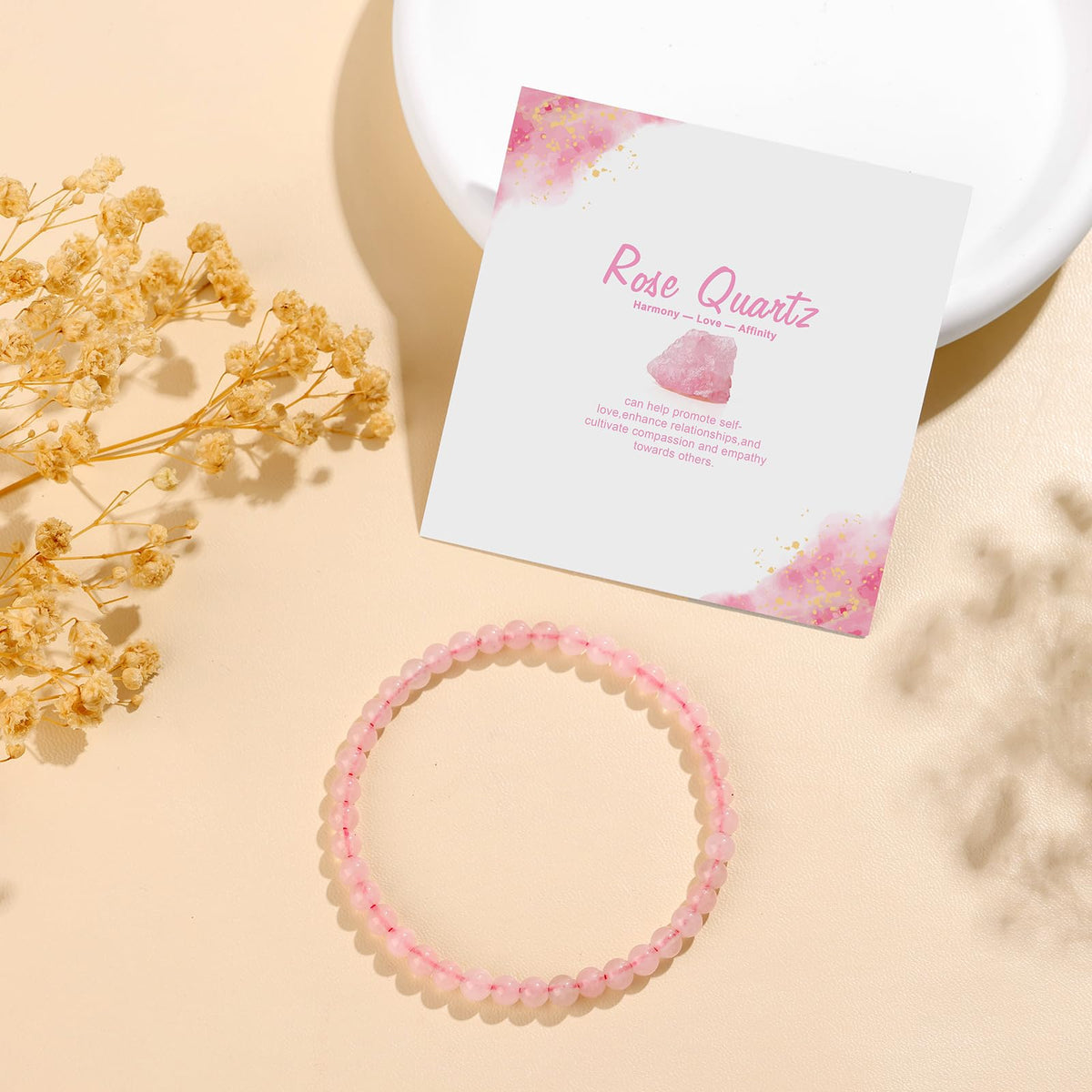 GolbalJew Natural Gemstone Beads Bracelets Healing Crystal Stone Beaded Bracelet for Women Men Handmade Spiritual Jewelry Gifts, 4mm Rose Quartz Round Beads