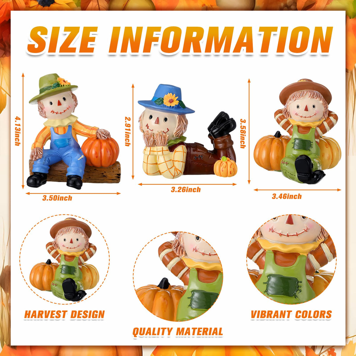 ShinyRelief 3 Pcs 3D Thanksgiving Scarecrows Table Decor Figurines with Pumpkin Fall Table Centerpiece Decor Autumn Harvest Resin Statue Gifts for Kitchen Home Office Tiered Tray Shelf Party Supplies