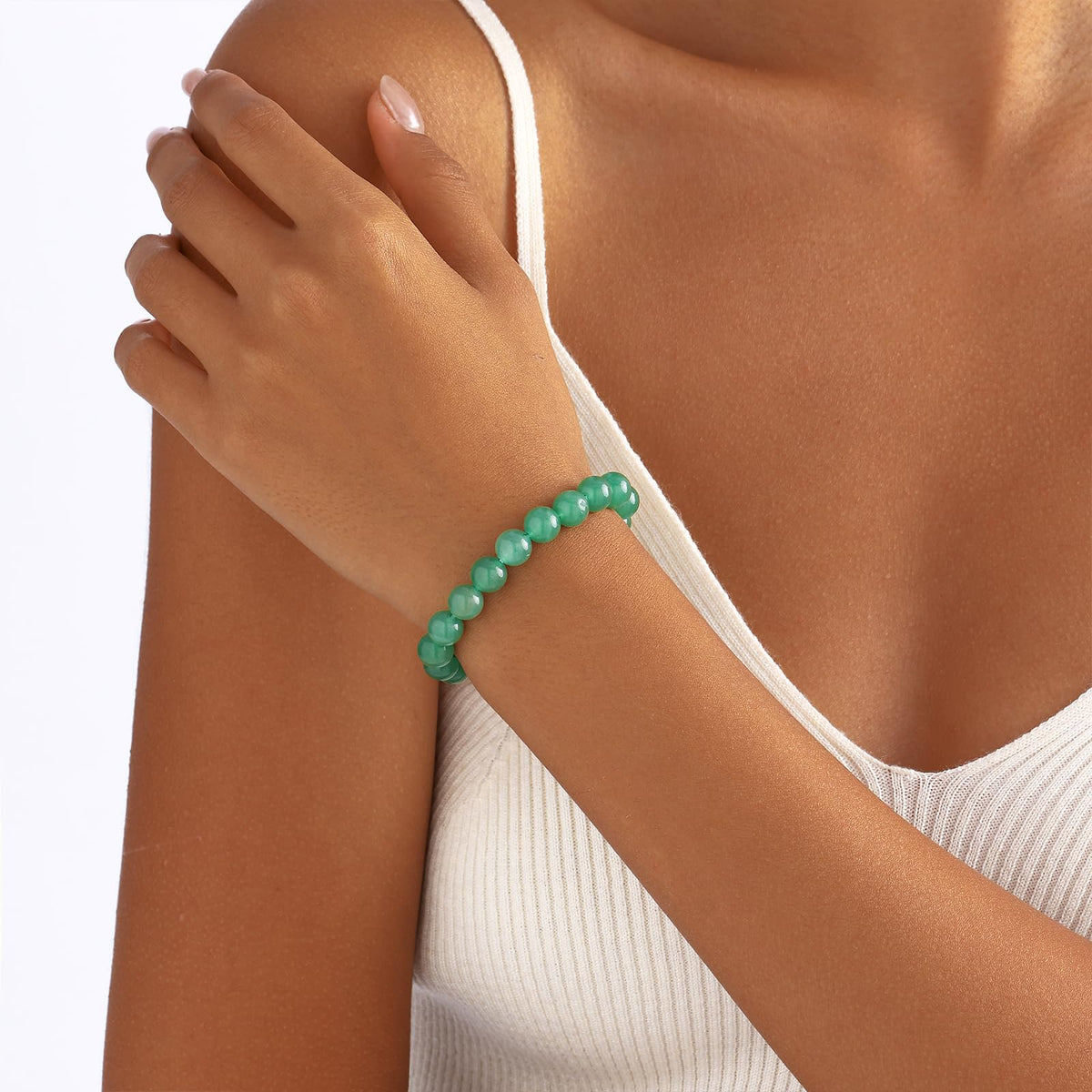 Kenailw Green Aventurine Crystal Bracelet for Women, Healing Crystal Bracelets for Spiritual Stress Relief, Natural Stone Stretch Beaded Jade Bracelet Jewelry Birthday Gifts