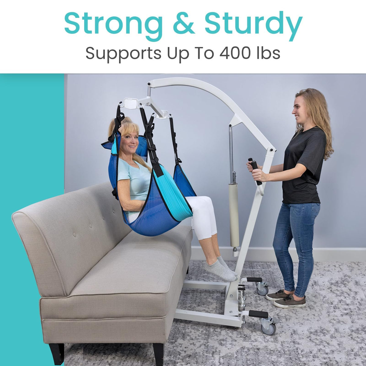 Vive Hydraulic Patient Lift for Home Use - Portable, Medical Patient Transfer Lift System - Sit to Stand Lift Assist for Elderly - Floor & Fall Elderly Lift - for Car, Wheelchair, Chair & Bed Transfer