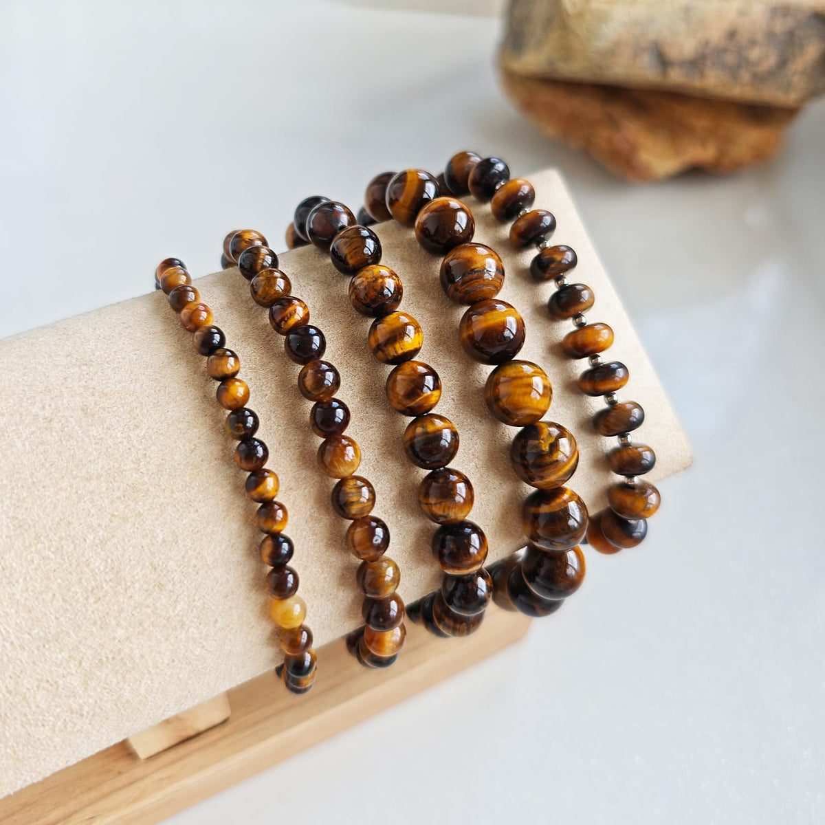 CHCCOYE 4mm Natural Healing Gemstone Bracelet Handmade Yoga Stretch Elastic Bracelet Stress Relief Crystal Jewelry for Men and Women (4mm, Yellow Tiger's Eye)