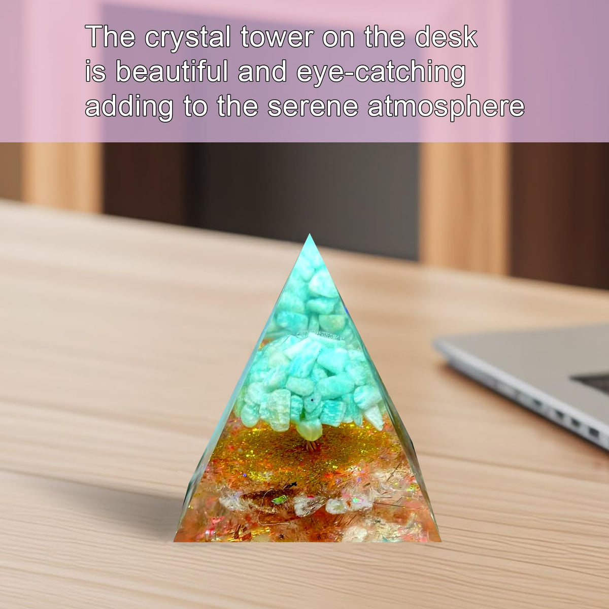 Saefheled Tree of Life Orgone Pyramid,Natural Tianhe Stone&Black Gold Stone Orgonite Healing Crystal Pyramid,Crystal Stone Positive Reiki Energy Generator Collection Wealth Lucky Meditation Tool(6cm)