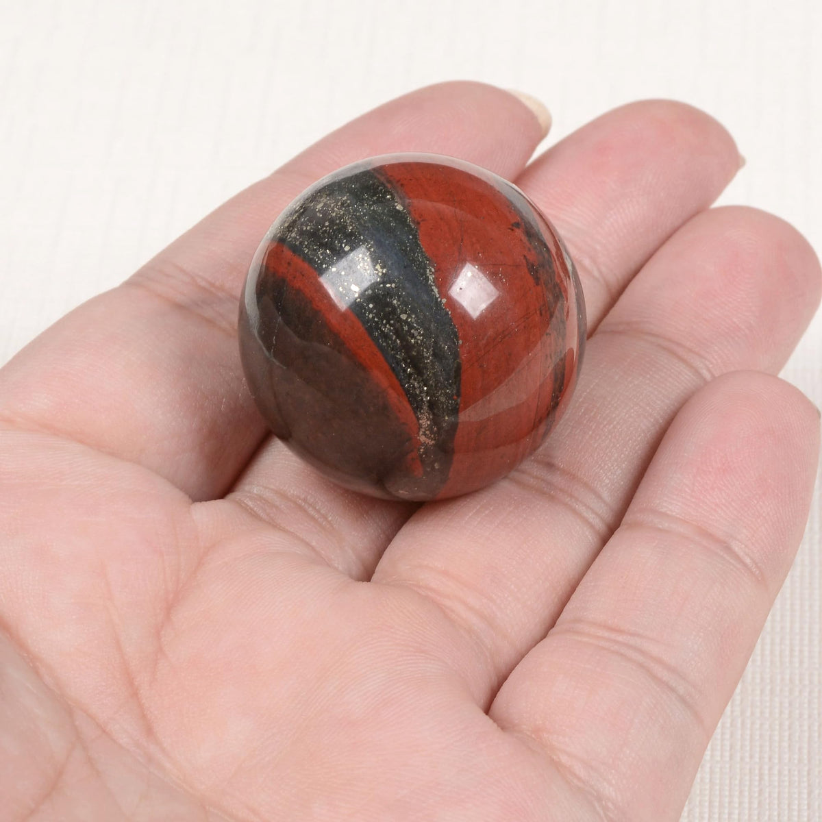 Natural Polished African Bloodstone Sphere with Red Jasper Stand – Handcrafted Gemstone 30mm Ball for Energy Healing, Meditation, and Home Décor