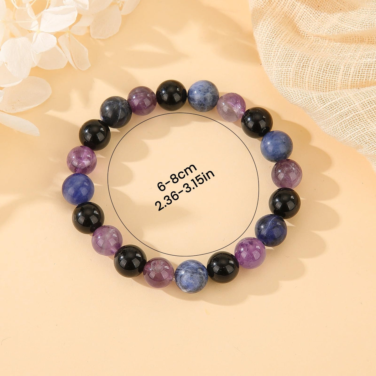 Crystal Vibe Empowerment Strength Confidence Bracelet – Amethyst, Black Obsidian & Sodalite Crystal - 10mm Beaded Bracelets For Men Women – Adjustable Size