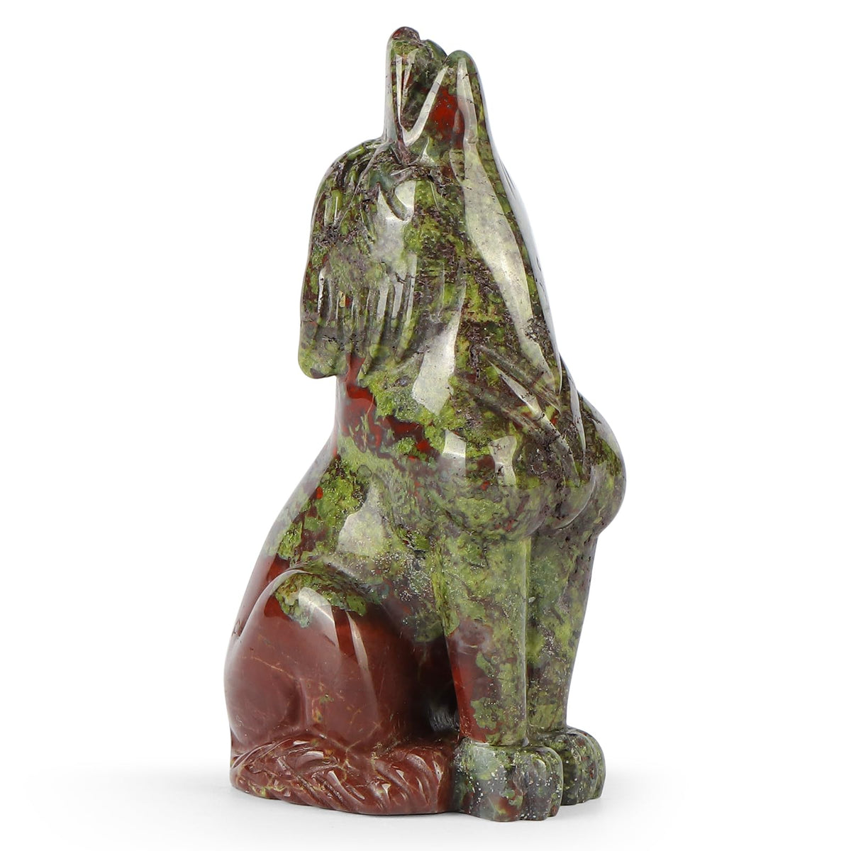Artistone Dragon Bloodstone Wolf Statue 3 inches Howling Wolves Figurine Ornament for Home Decor Healing Crystal Animal Sculpture with Gift Box