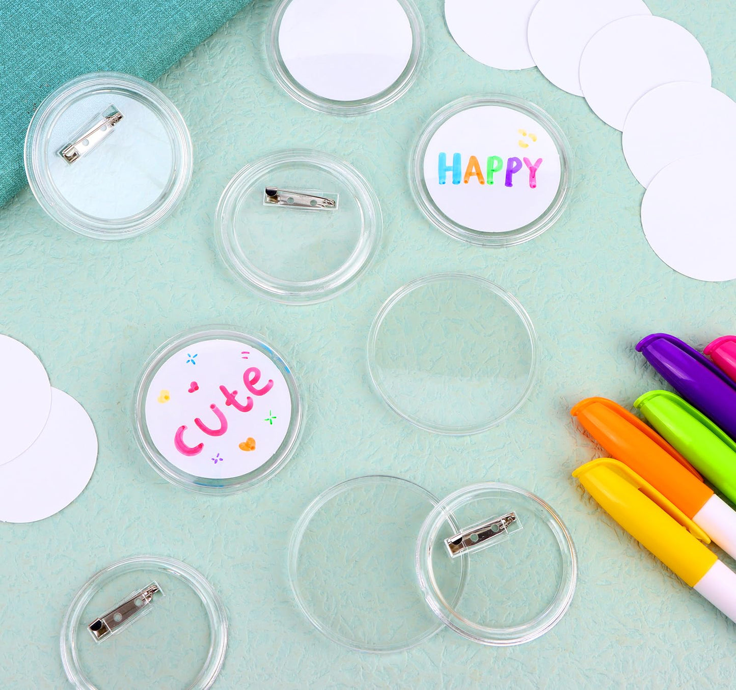 100 Pcs Acrylic Clear Buttons with 100 Paper 10 SIM Card Removal Tool Make Your Own Buttons with Pin Clear Button Pins Acrylic Design Button Badge for DIY Craft School Activities (2.36 in)