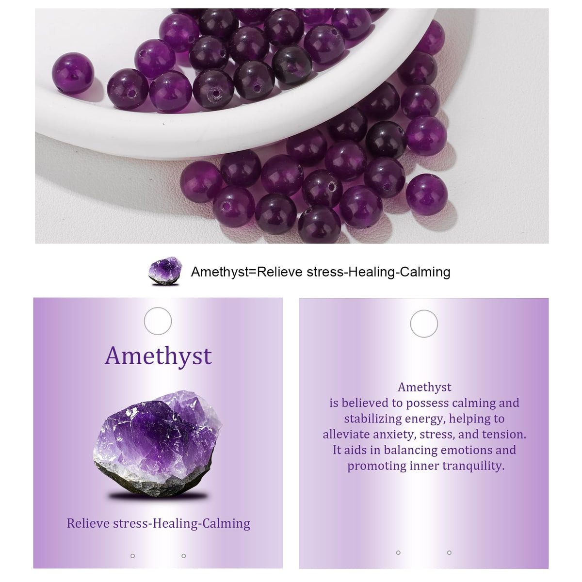Vinswet 60pcs 6mm Amethyst Natural Stone Beads Round Genuine Real Stone Beading Loose Gemstones DIY Smooth Bead for Bracelet Necklace Earrings Jewelry Making