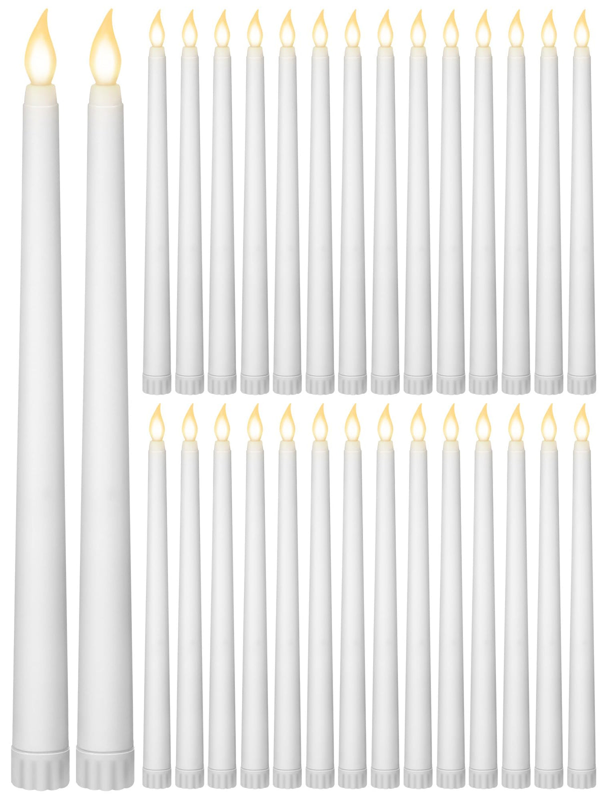 Treela 36 Pieces Flameless Taper Candles Flickering Faux LED Battery Operated Electric Fake Candles for Christmas Halloween Birthday Wedding Party(White,0.8x11 Inches,Smooth)
