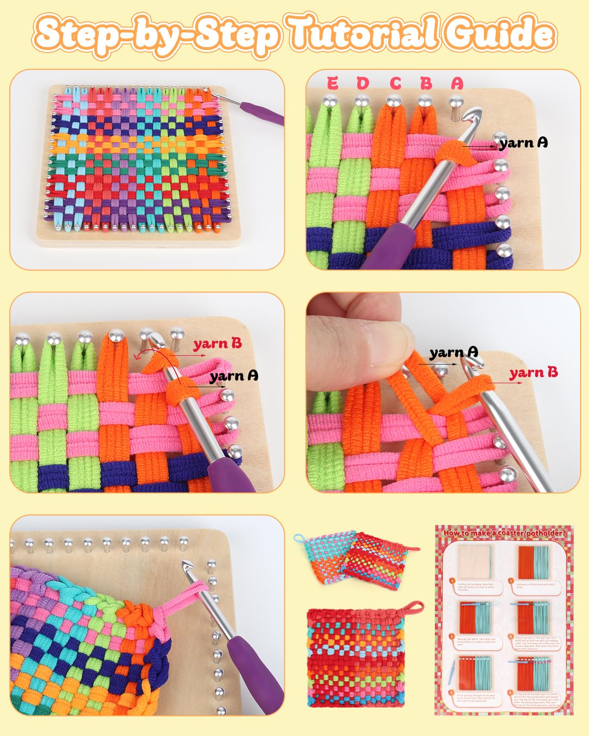 Coopay Weaving Loom Kit, Wooden Potholder Loom Kit with 192 Weaving Loops, Step-by-Step Instruction, Art and Crafts for Adults, Ideal Gift