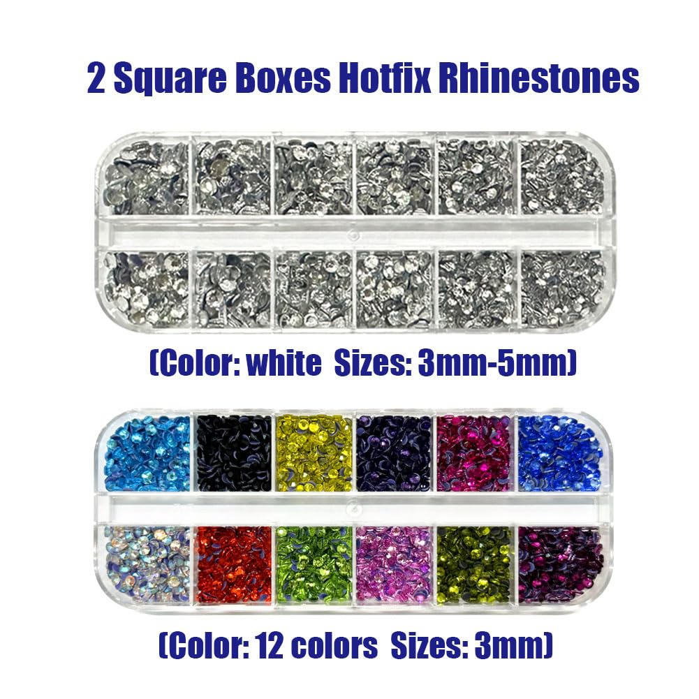 Afantti Hotfix Applicator Setter Wand Bedazzler Tool Kit with | 9 Tips | & | 5000pcs Hot Fix Rhinestones | for Clothes Shoes Hats Fabric Crafts