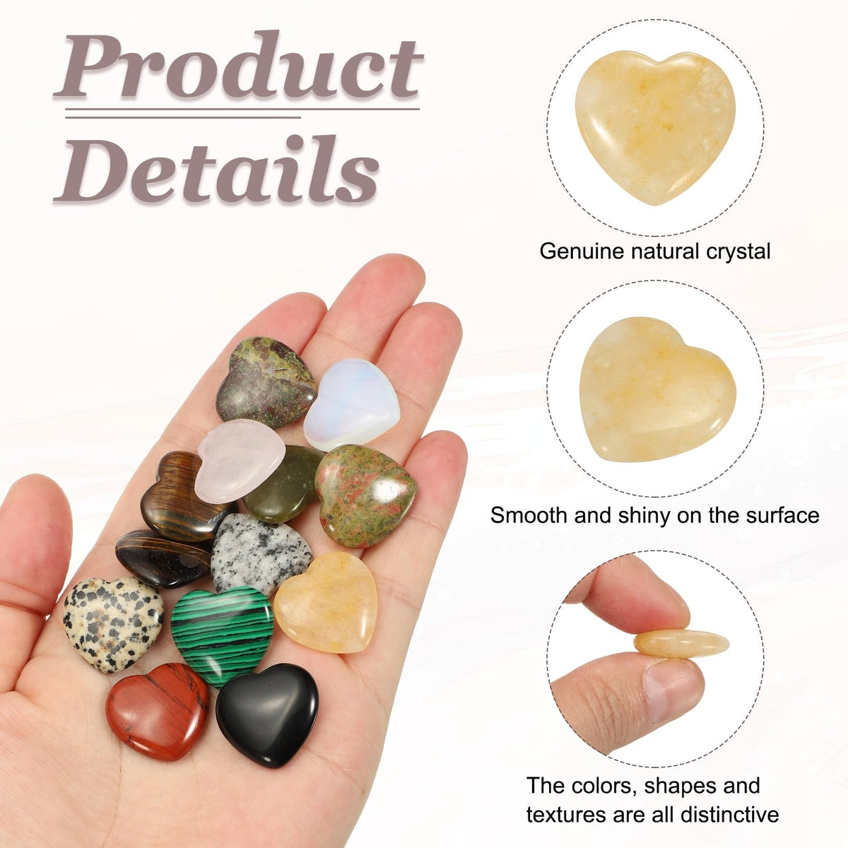 uxcell 5 Pcs Topaz Crystal Stones Heart Shaped, 2 cm Tumbled Stones and Crystals, Polished Gemstone Rocks for Women Gifts Meditation Crafting Home Decor